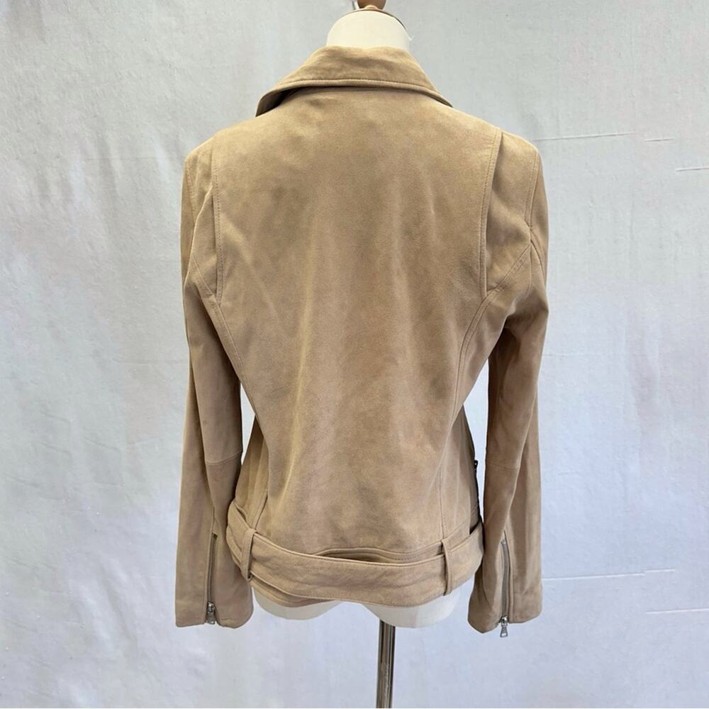 Ugg Stacey suede leather moto biker jacket belted size medium sand color - Picture 9 of 16